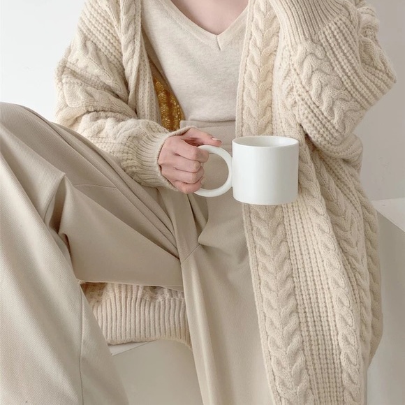 Twist cardigan sweater cable knit cream beige womens knit long sleeve - Picture 4 of 11